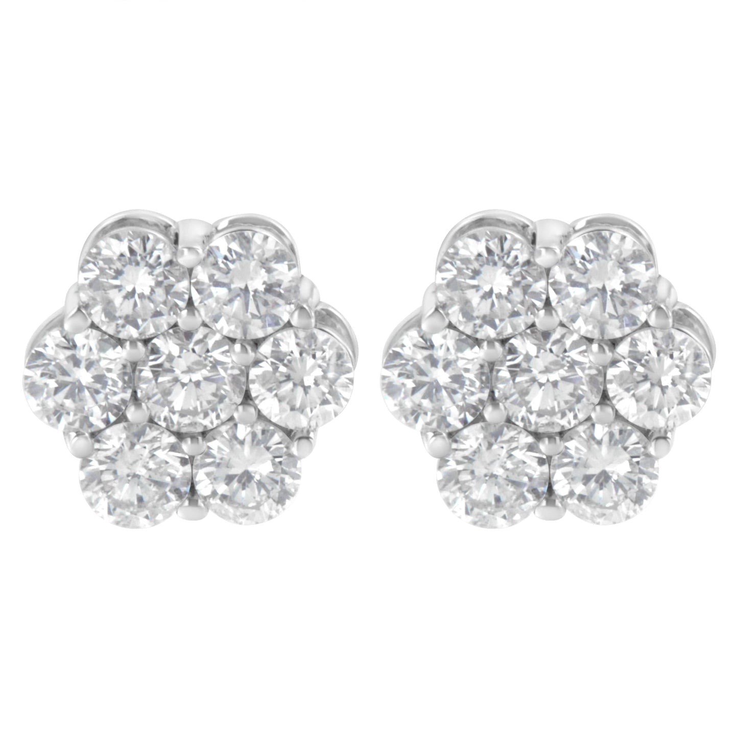 Sterling Silver 2 cttw Floral Composite 7 Stone Diamond Stud Earring (I-J, I1-I2)-2