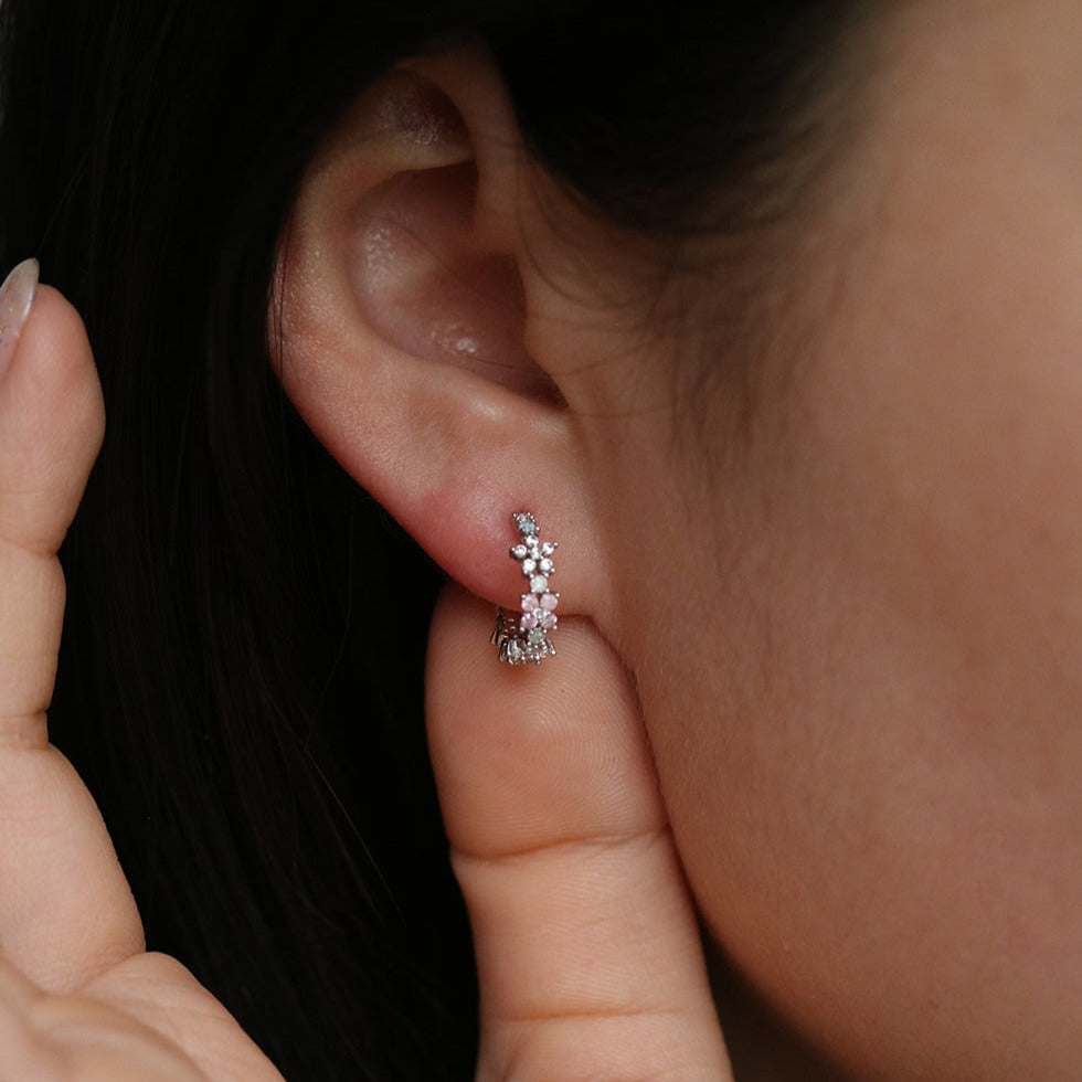 Rose quartz flower semi-hoop earrings-1