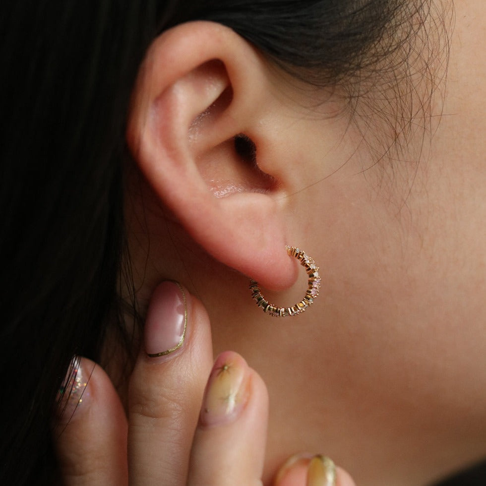 Rose quartz flower semi-hoop earrings-2