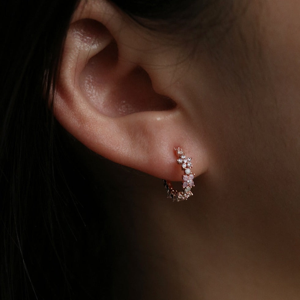 Rose quartz flower semi-hoop earrings-3