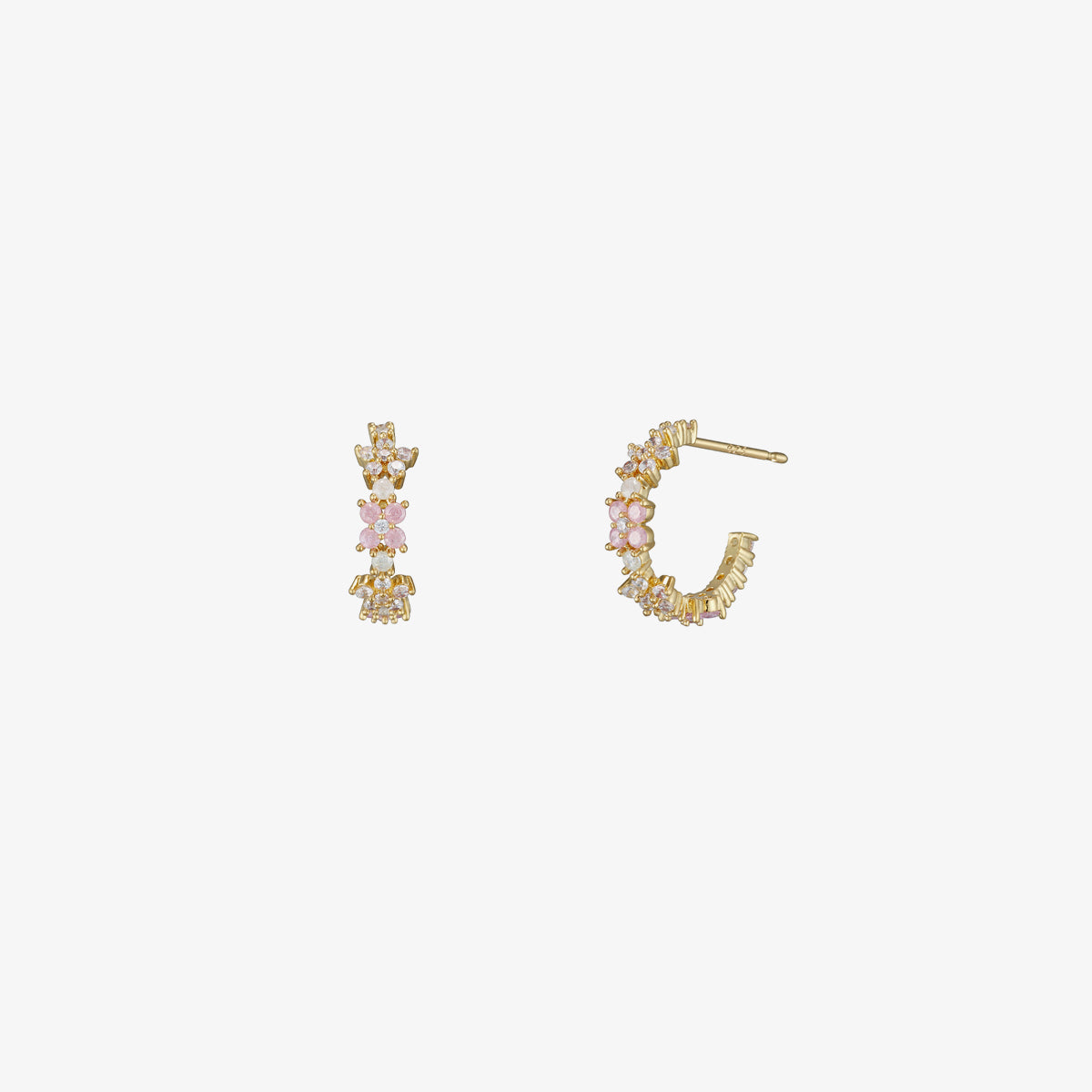 Rose quartz flower semi-hoop earrings-0