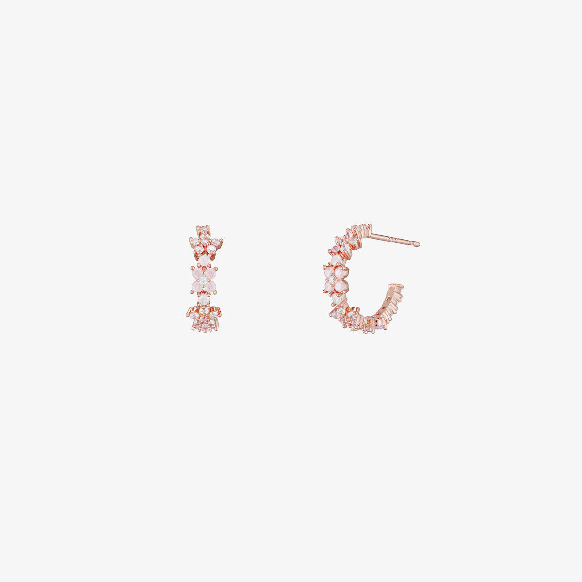 Rose quartz flower semi-hoop earrings-6