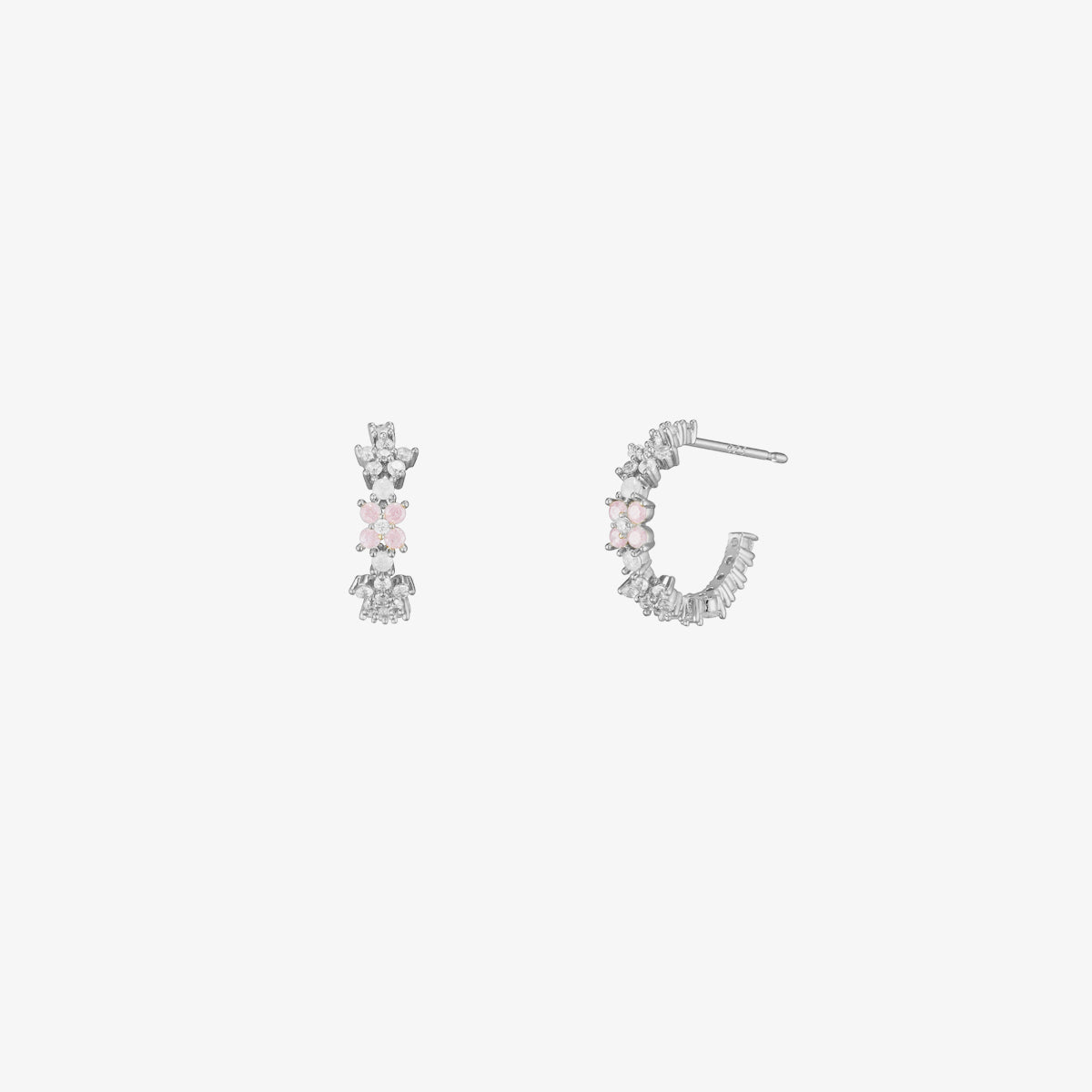 Rose quartz flower semi-hoop earrings-5