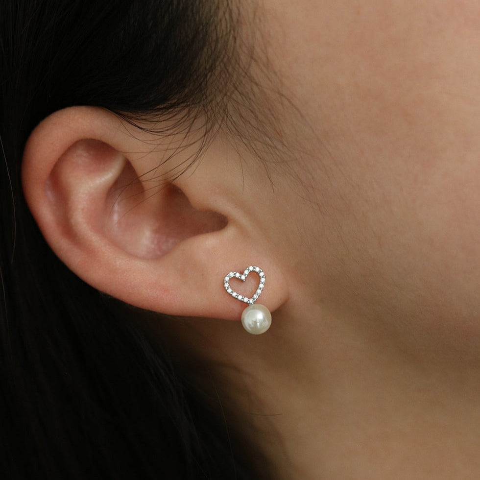 Heart pearl drop earrings-2