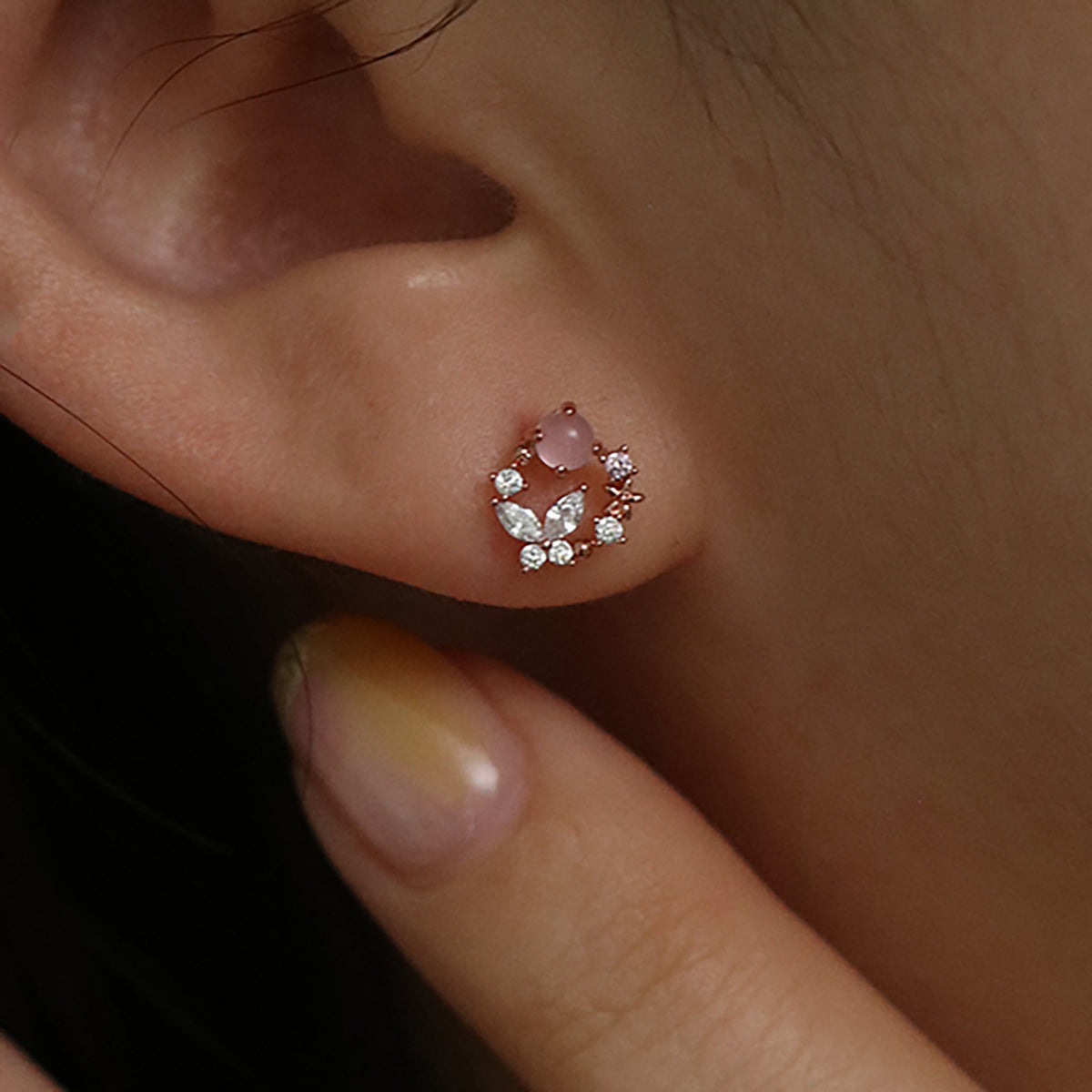Butterfly rose quartz stud earrings-3