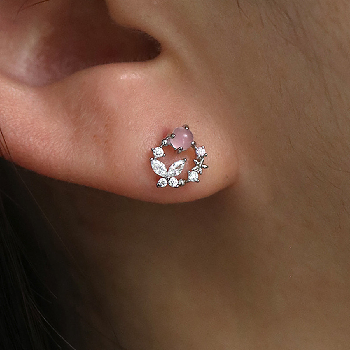 Butterfly rose quartz stud earrings-2
