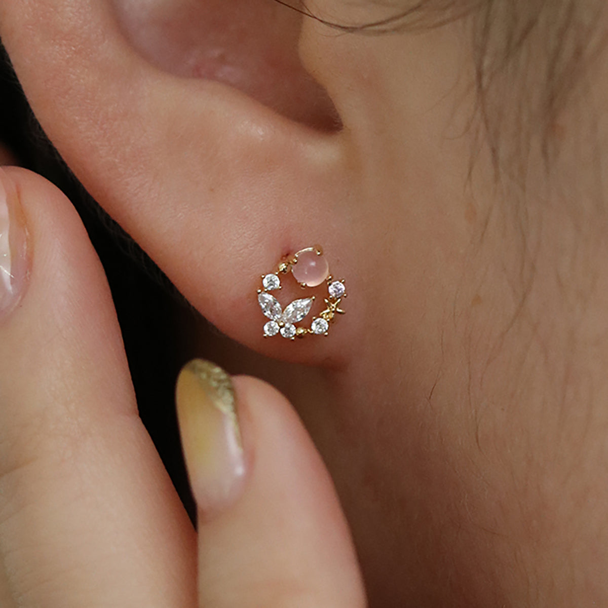 Butterfly rose quartz stud earrings-1