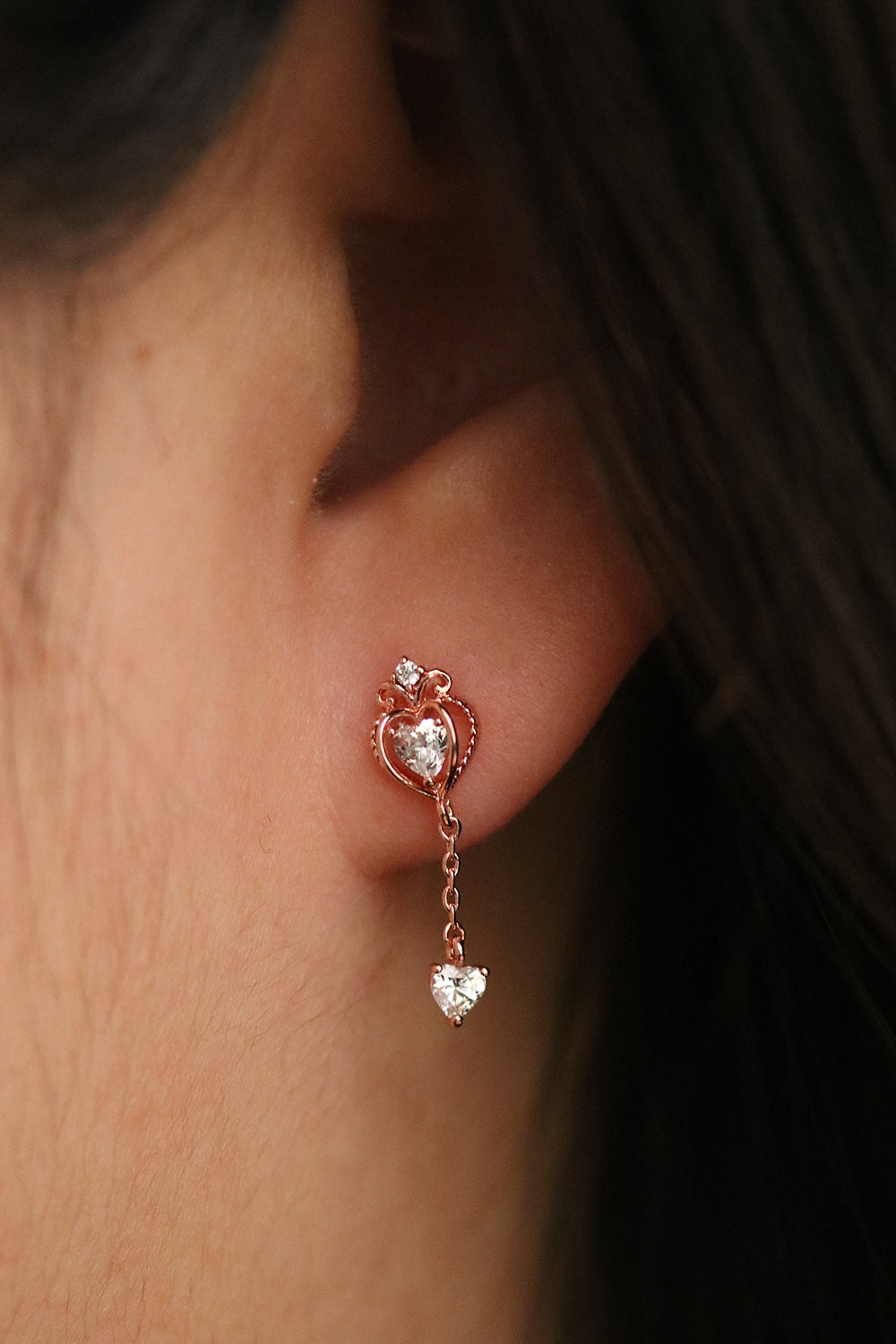 Heart crown dangle earrings-3