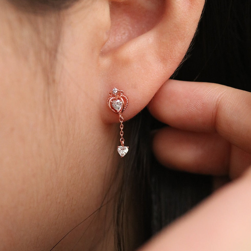Heart crown dangle earrings-1