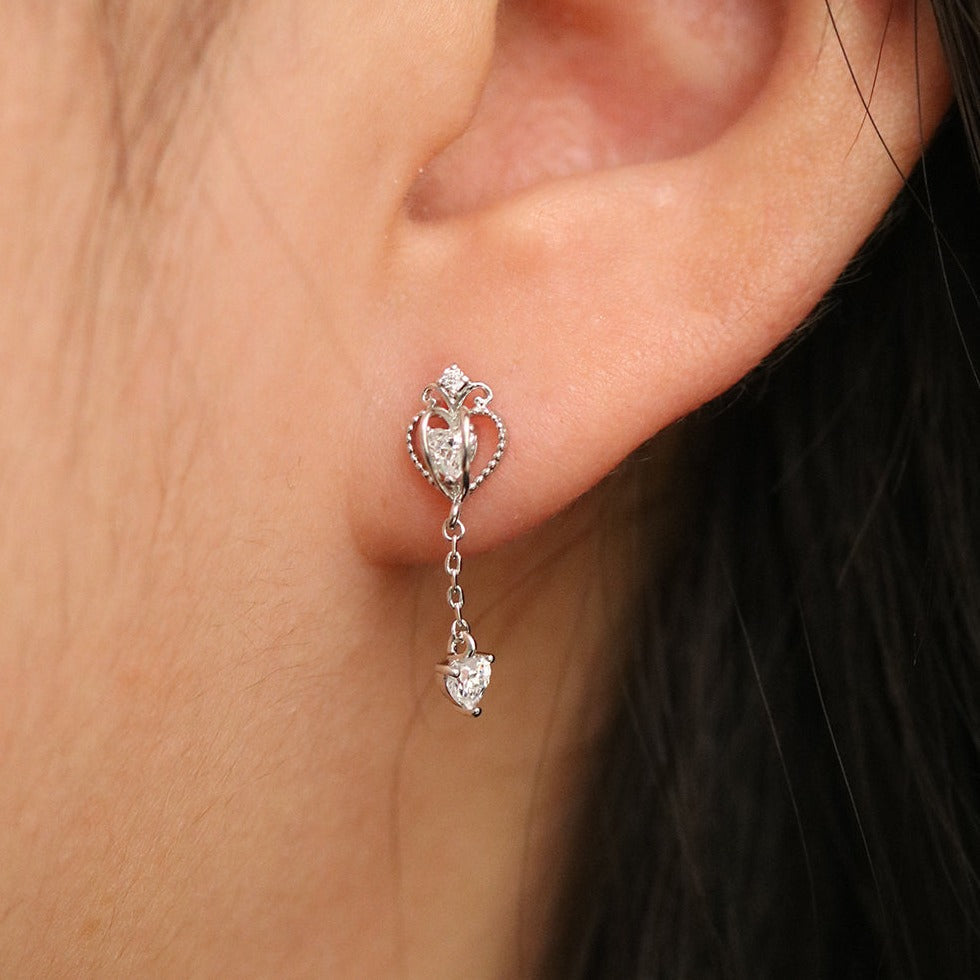 Heart crown dangle earrings-2
