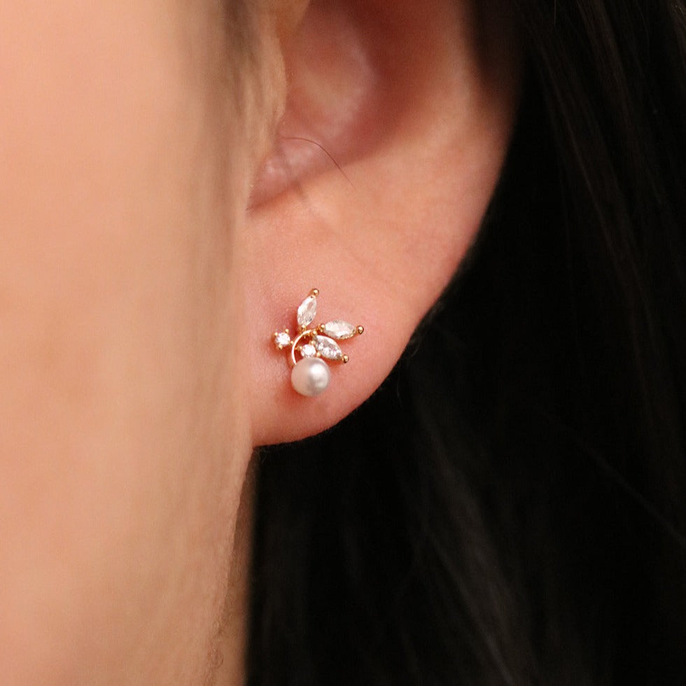 Cubic branch pearl earrings-2