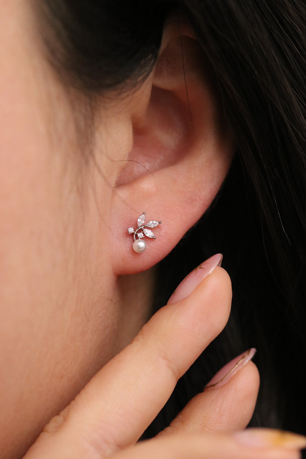 Cubic branch pearl earrings-3