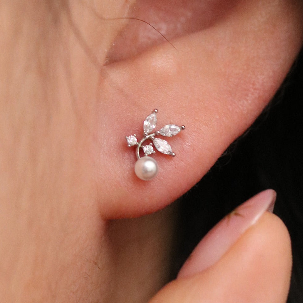 Cubic branch pearl earrings-1