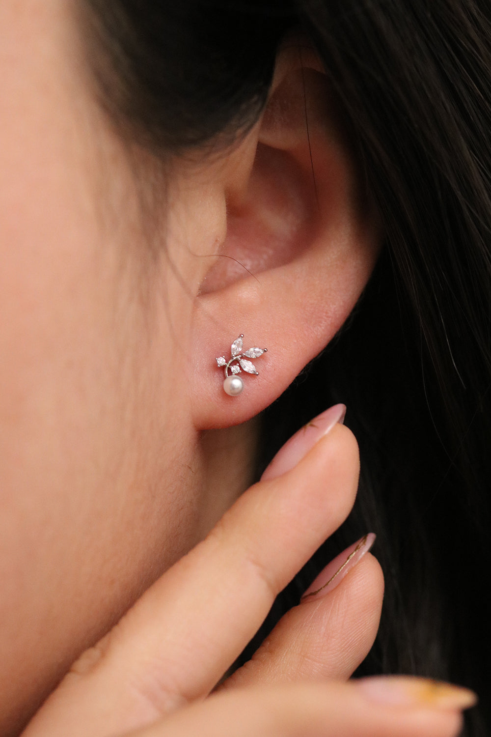 Cubic branch pearl earrings-4