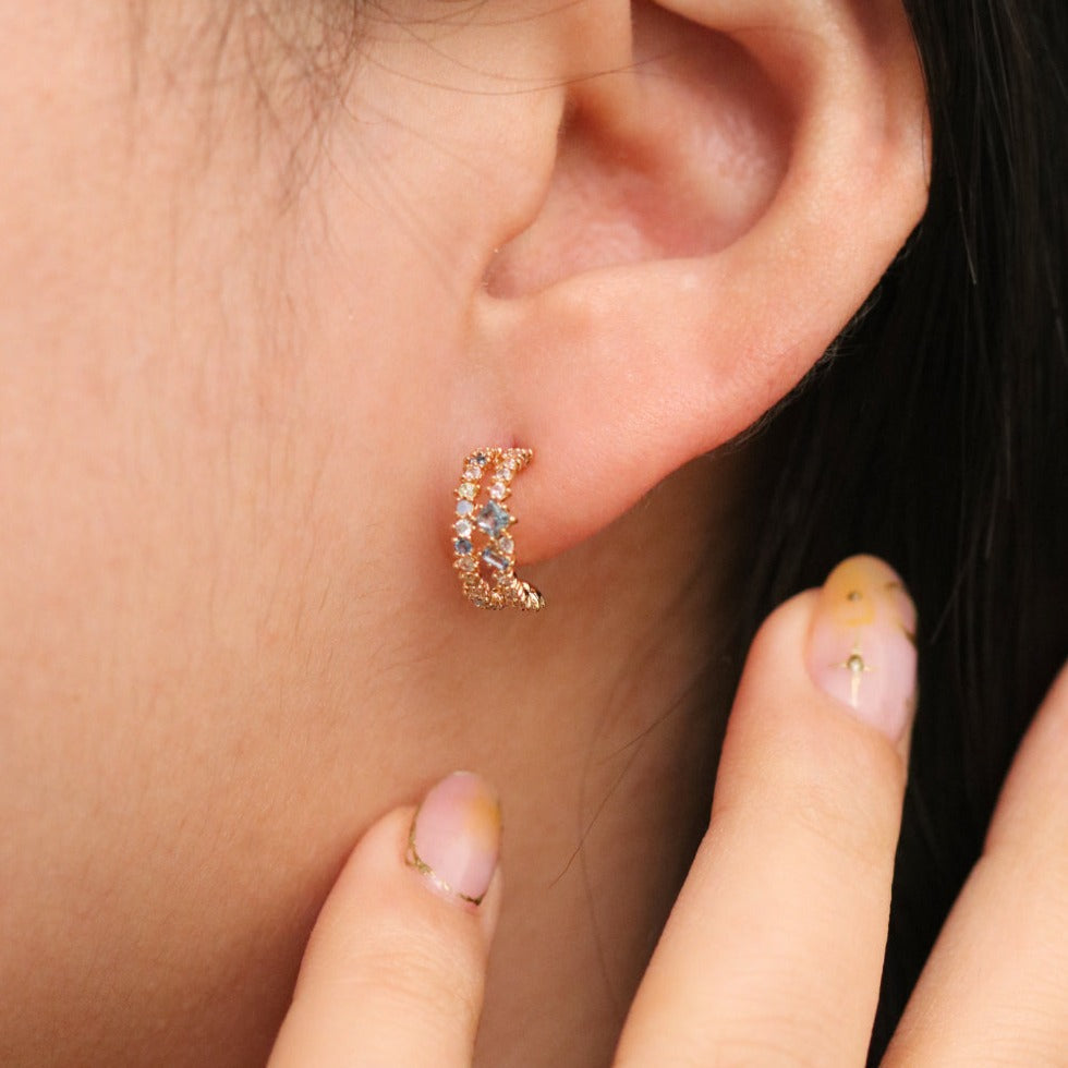 Blue Topaz and Moonstone Semi-Hoop Earrings-2