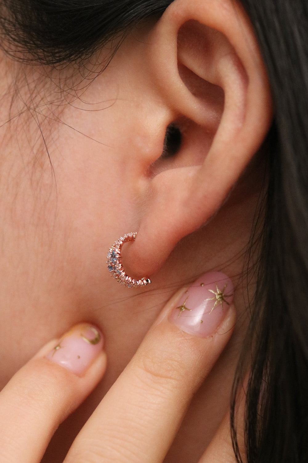 Blue Topaz and Moonstone Semi-Hoop Earrings-3