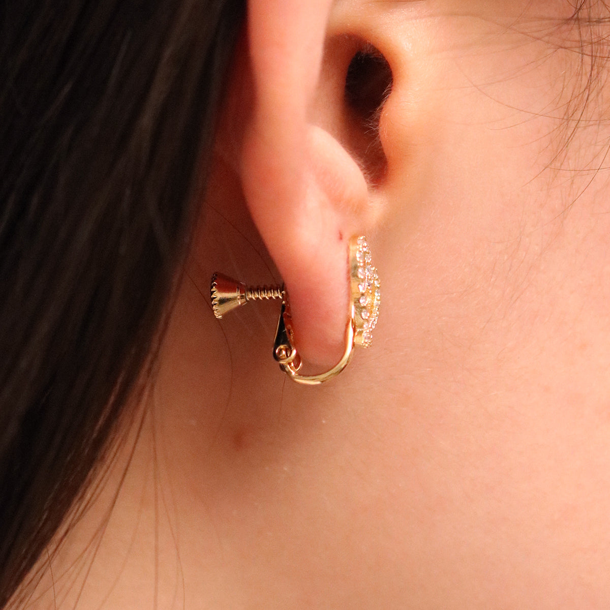 Cubic Heart Clip On Earrings-3