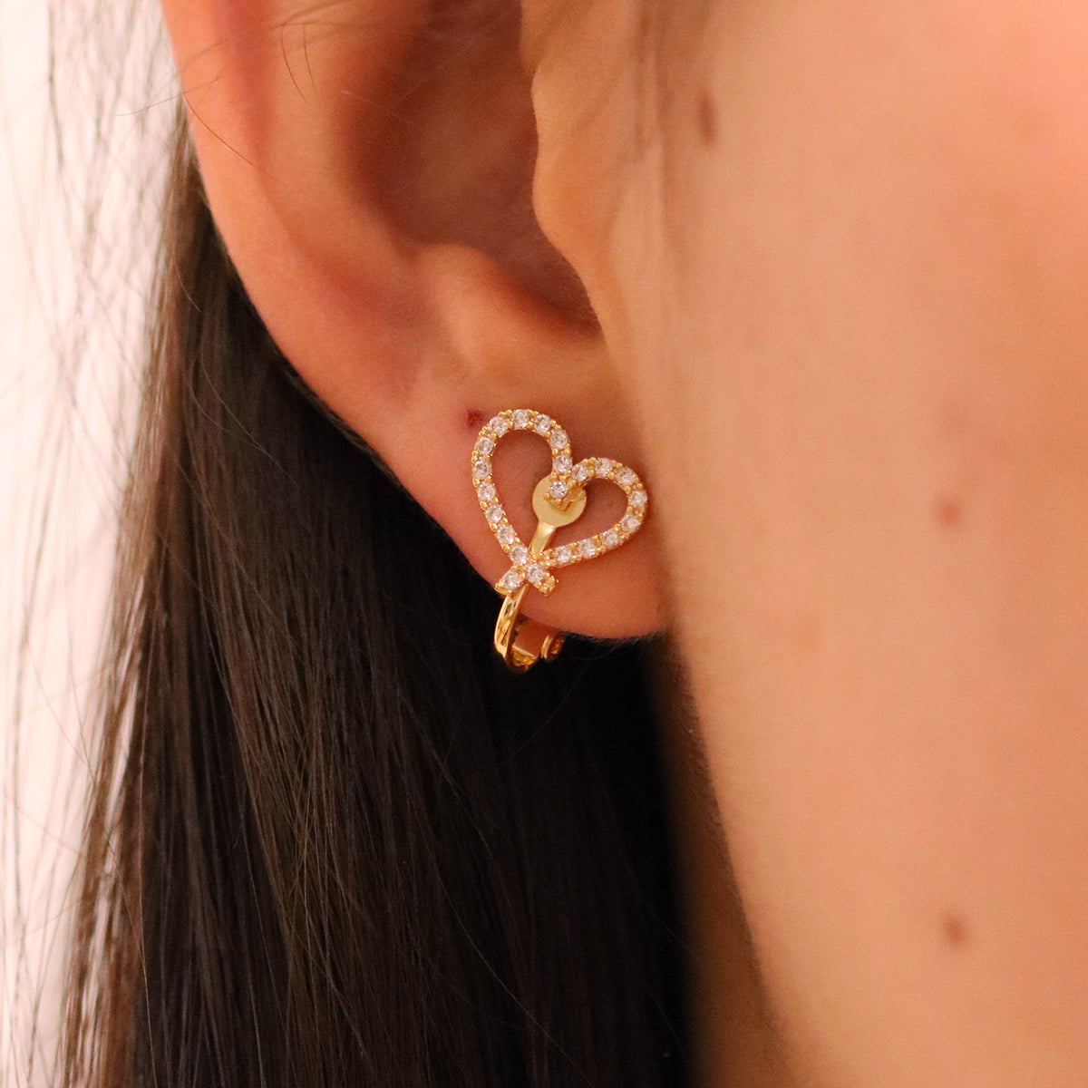 Cubic Heart Clip On Earrings-1