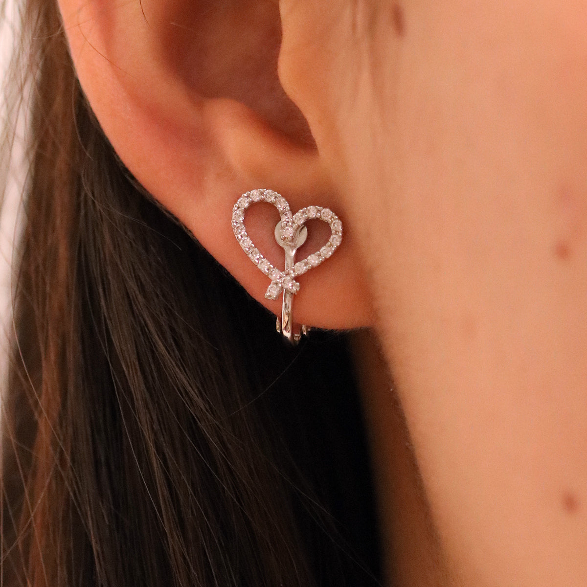 Cubic Heart Clip On Earrings-4