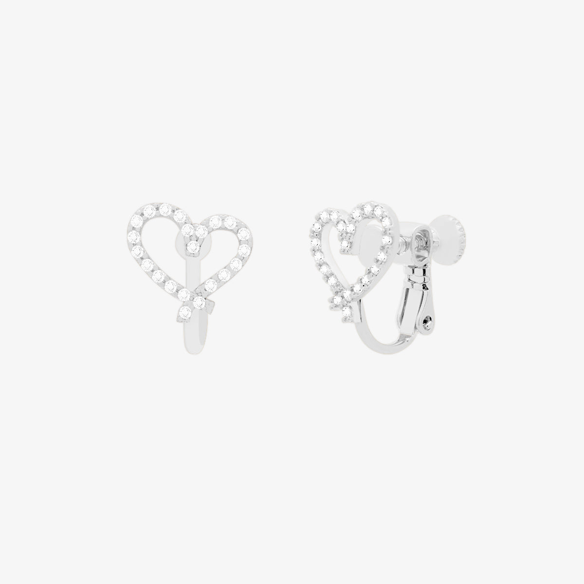 Cubic Heart Clip On Earrings-5