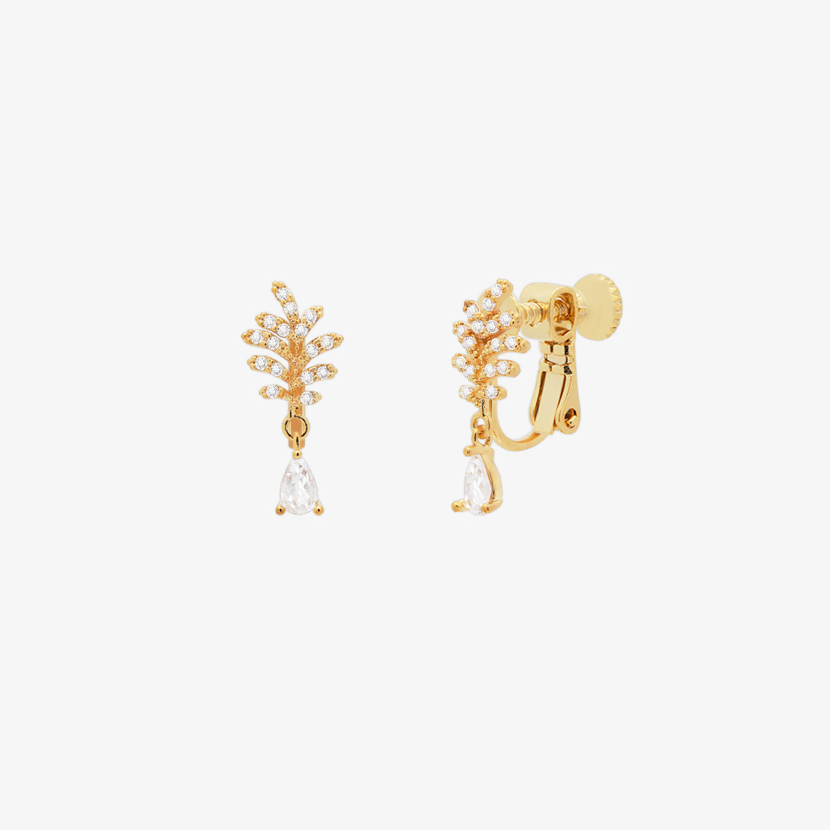 Cubic Leaf Clip On Earrings-0
