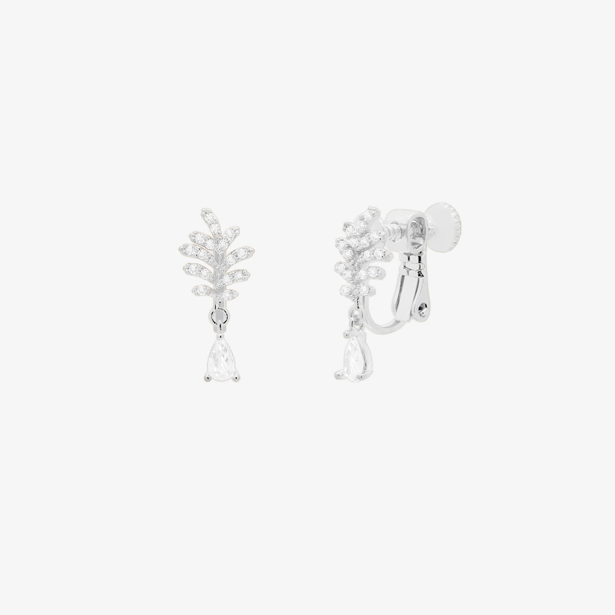 Cubic Leaf Clip On Earrings-5