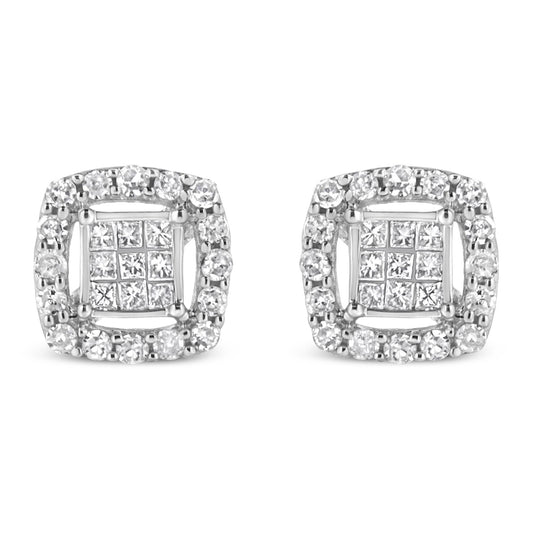 .925 Sterling Silver 1/2 Cttw Round and Princess-Cut Diamond Stud Earrings (I-J Color, I1-I2 Clarity)-0
