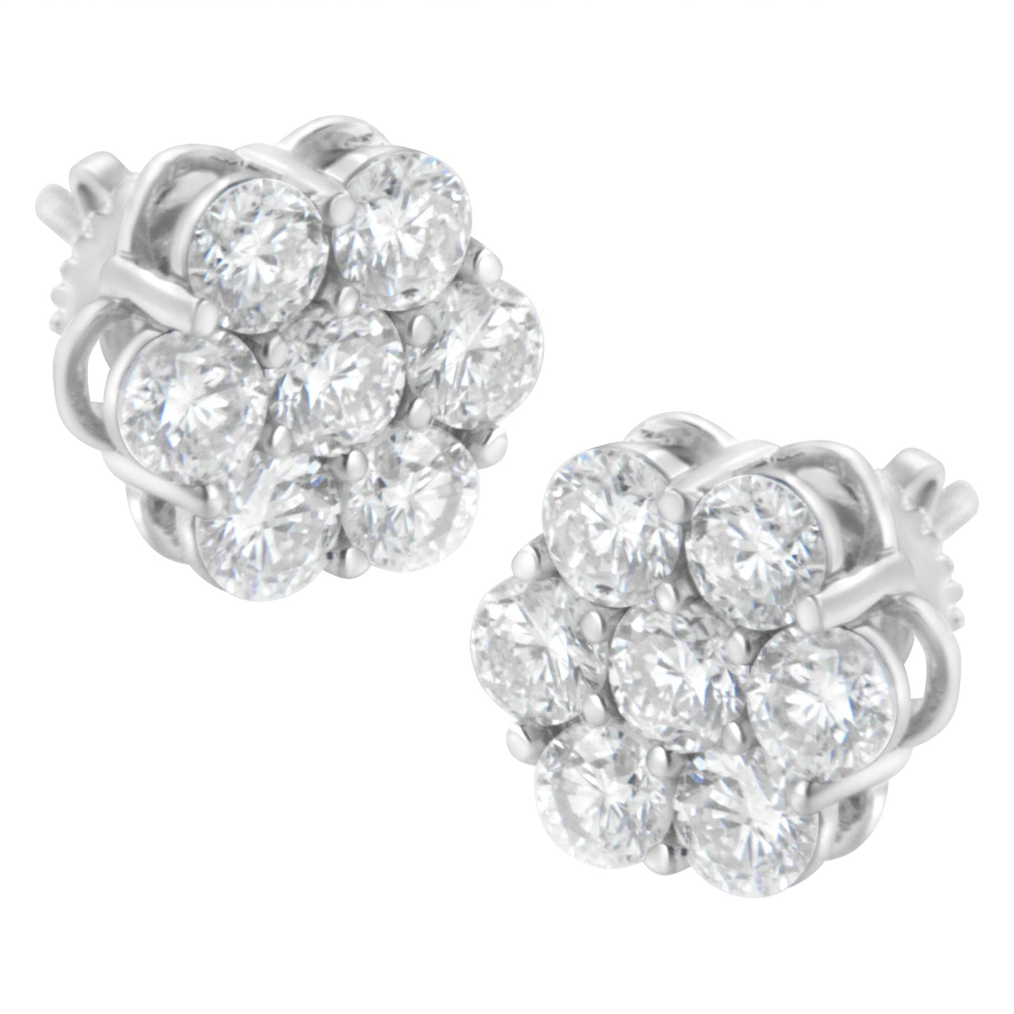 Sterling Silver 2 cttw Floral Composite 7 Stone Diamond Stud Earring (I-J, I1-I2)-0