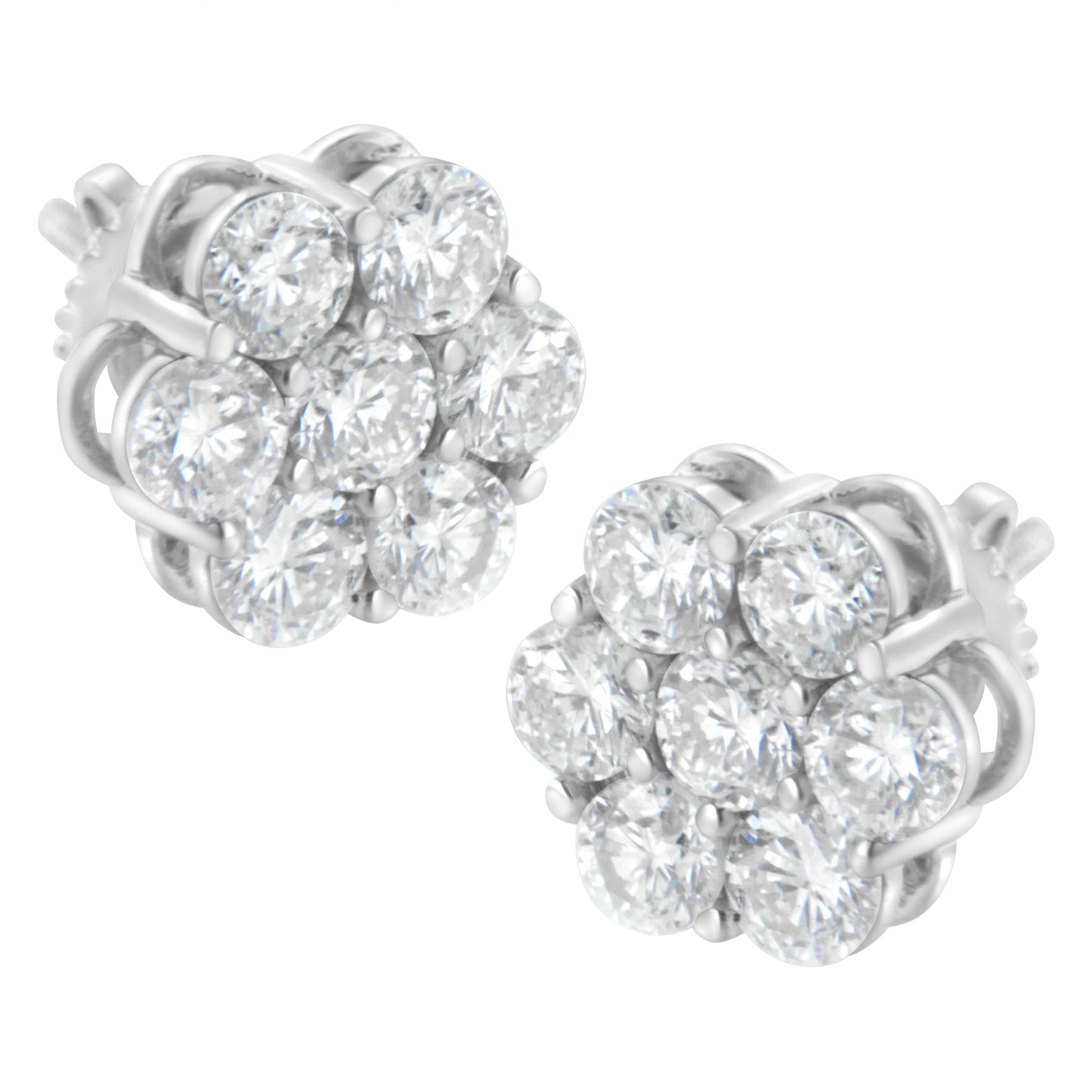 Sterling Silver 2 cttw Floral Composite 7 Stone Diamond Stud Earring (I-J, I1-I2)-0