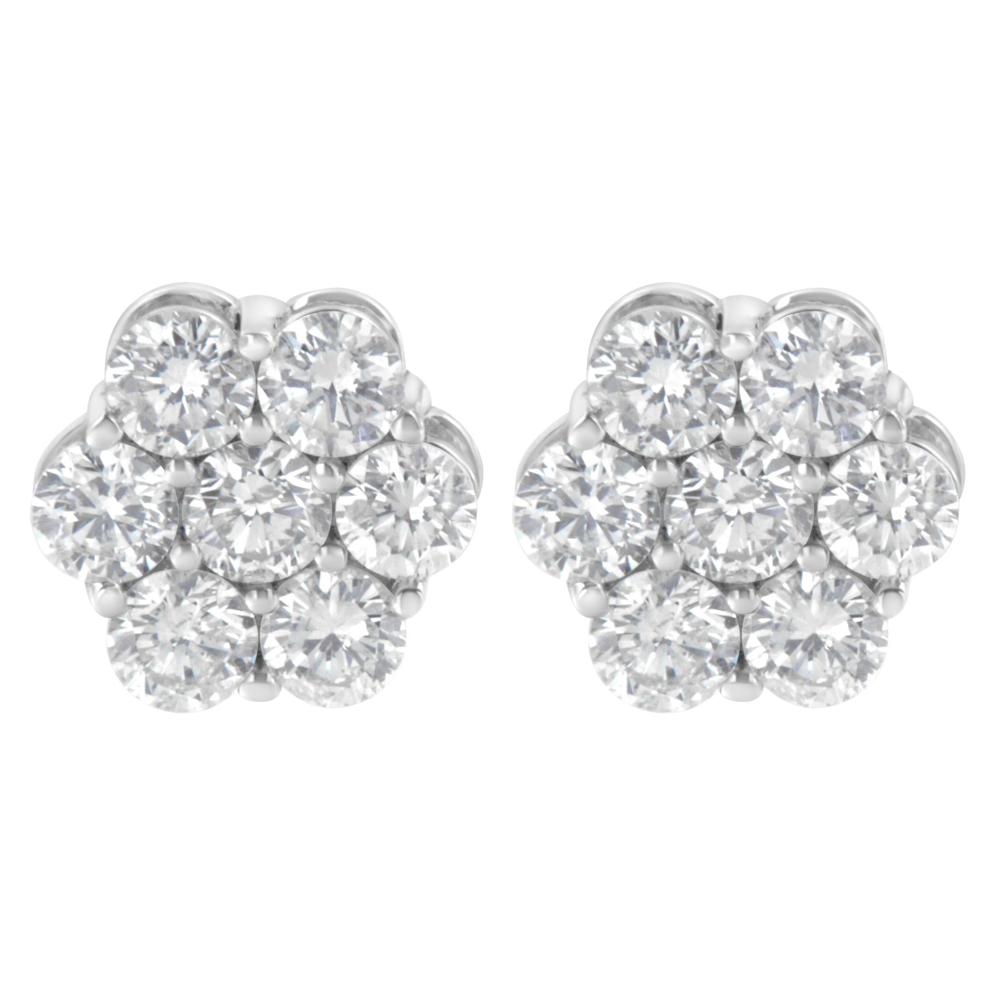 Sterling Silver 2 cttw Floral Composite 7 Stone Diamond Stud Earring (I-J, I1-I2)-2