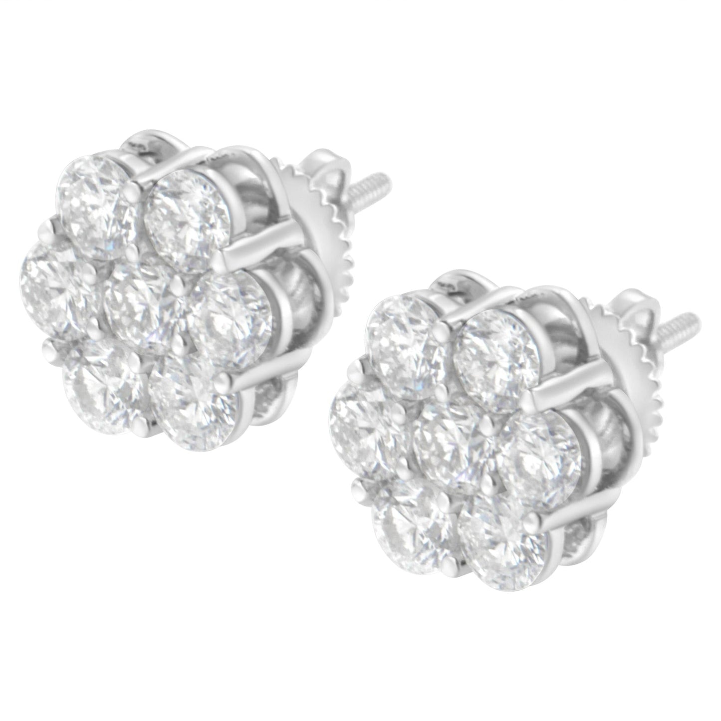 Sterling Silver 2 cttw Floral Composite 7 Stone Diamond Stud Earring (I-J, I1-I2)-3