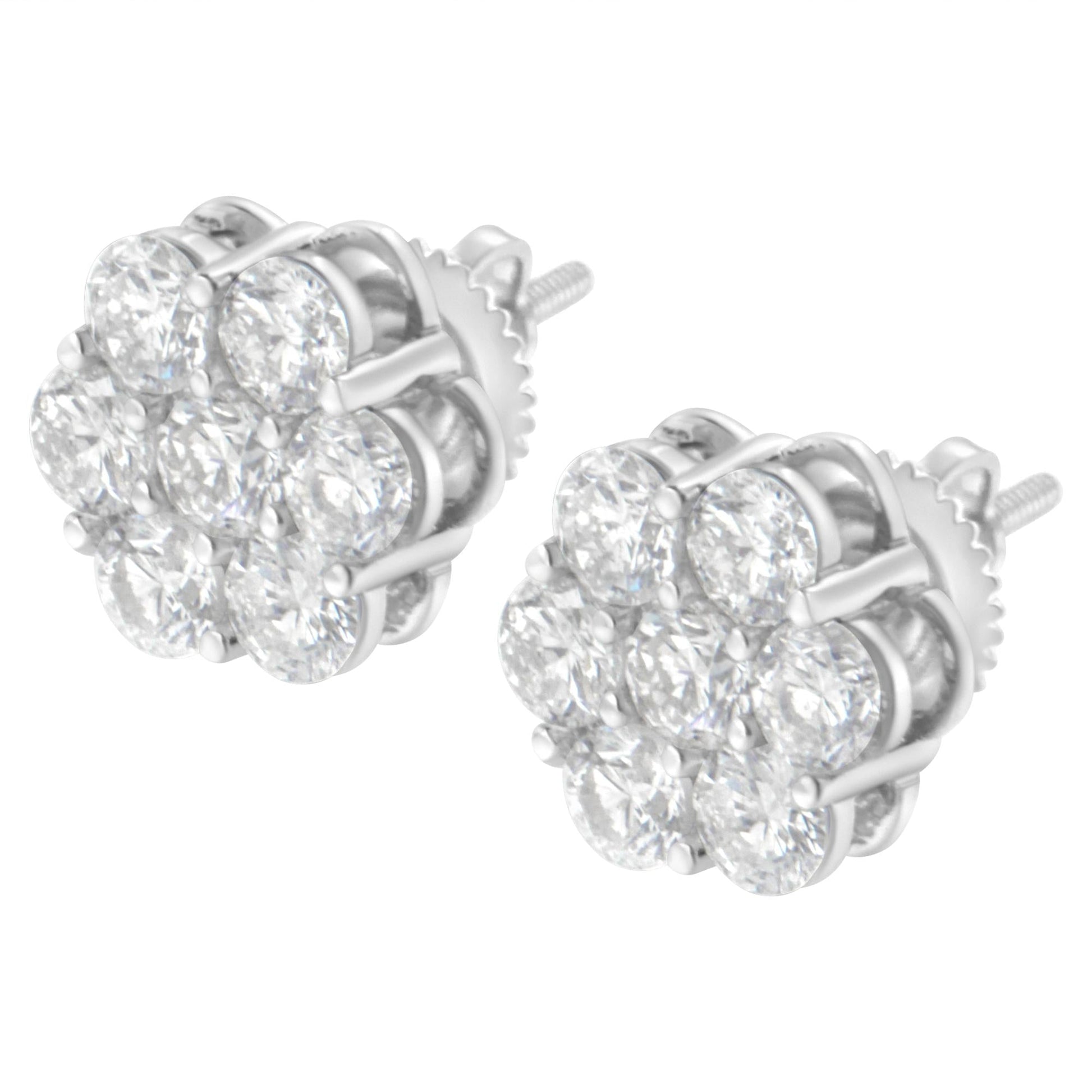 Sterling Silver 2 cttw Floral Composite 7 Stone Diamond Stud Earring (I-J, I1-I2)-3