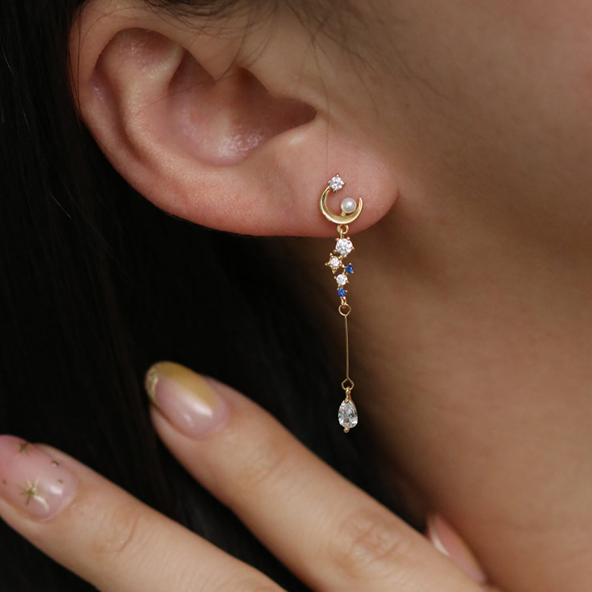 Blue milkyway dangle earrings-4