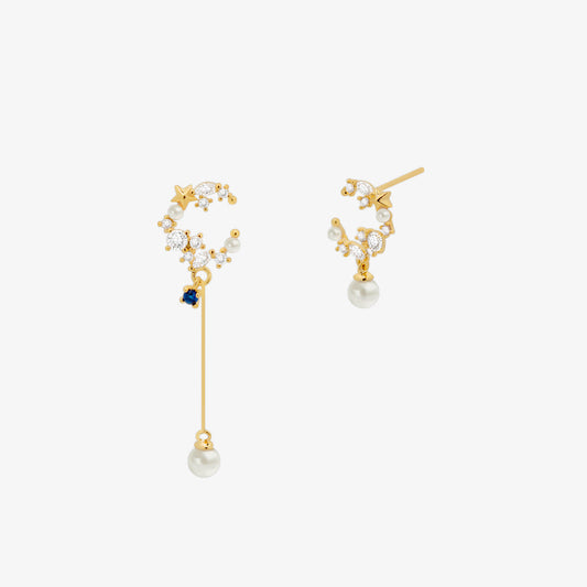 Cubic moon dangled pearl Earrings-0