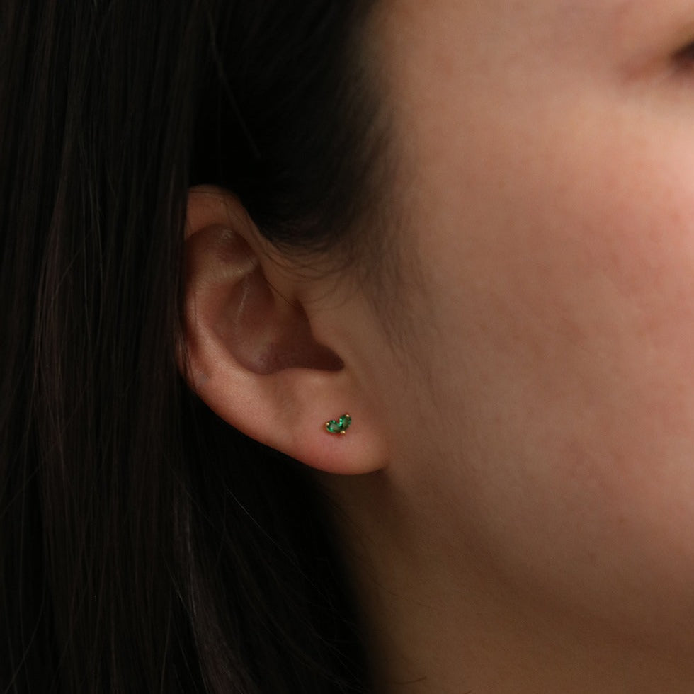 Tiny green leaf stud earrings-3