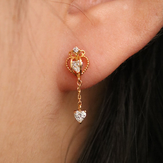 Heart crown dangle earrings-0