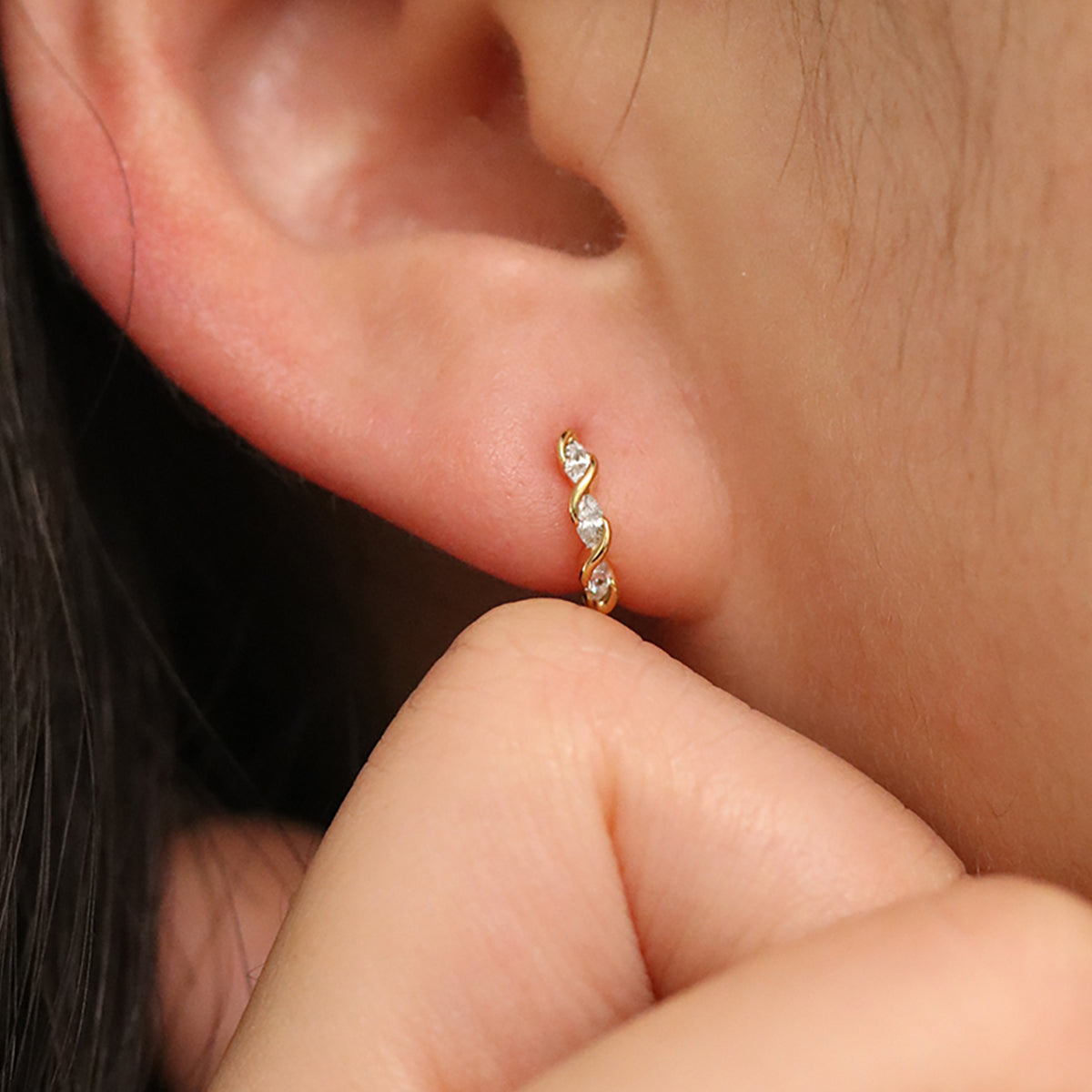 White Topaz Twirl Huggie Earrings-2
