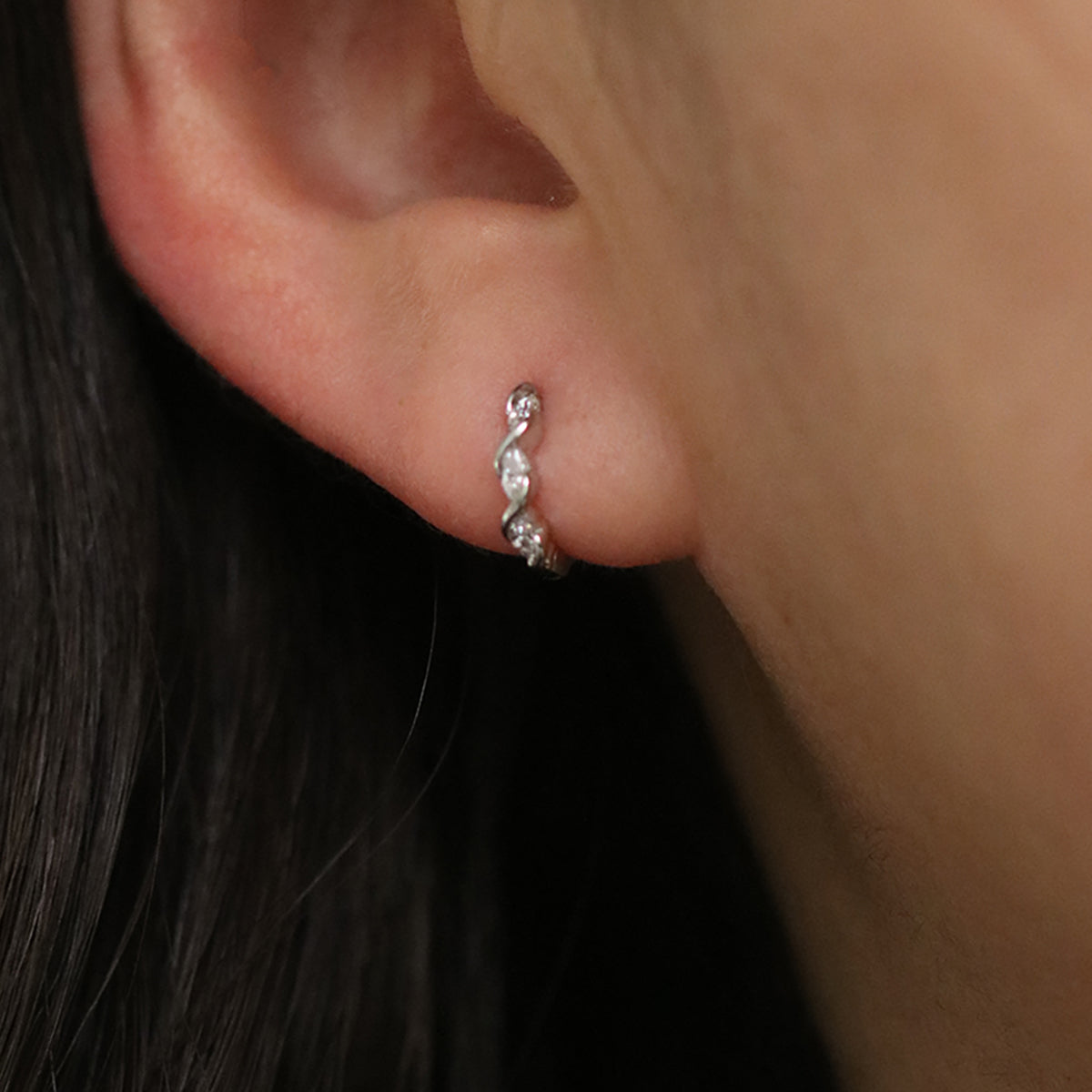 White Topaz Twirl Huggie Earrings-3