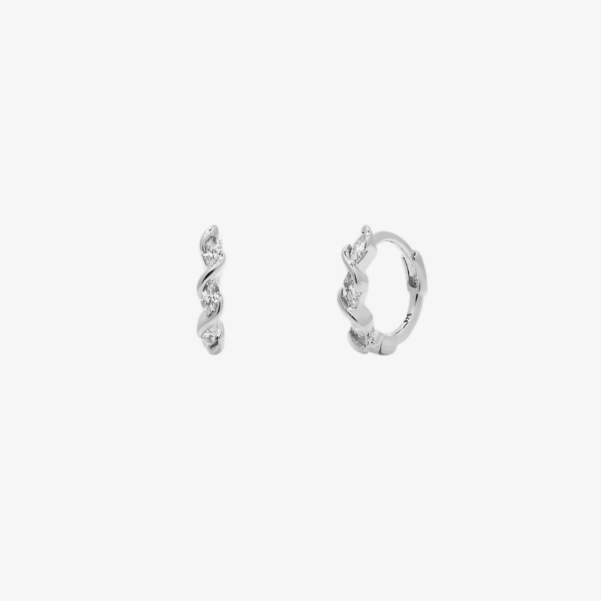 White Topaz Twirl Huggie Earrings-5