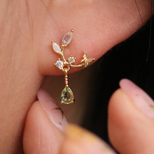 Moonstone branch dangle earrings-0