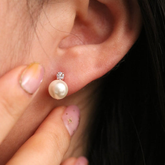 Cubic Stud Pearl Earrings-0