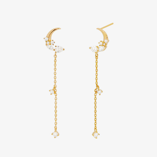 Sparkle Moon Drop Chain Earrings-0