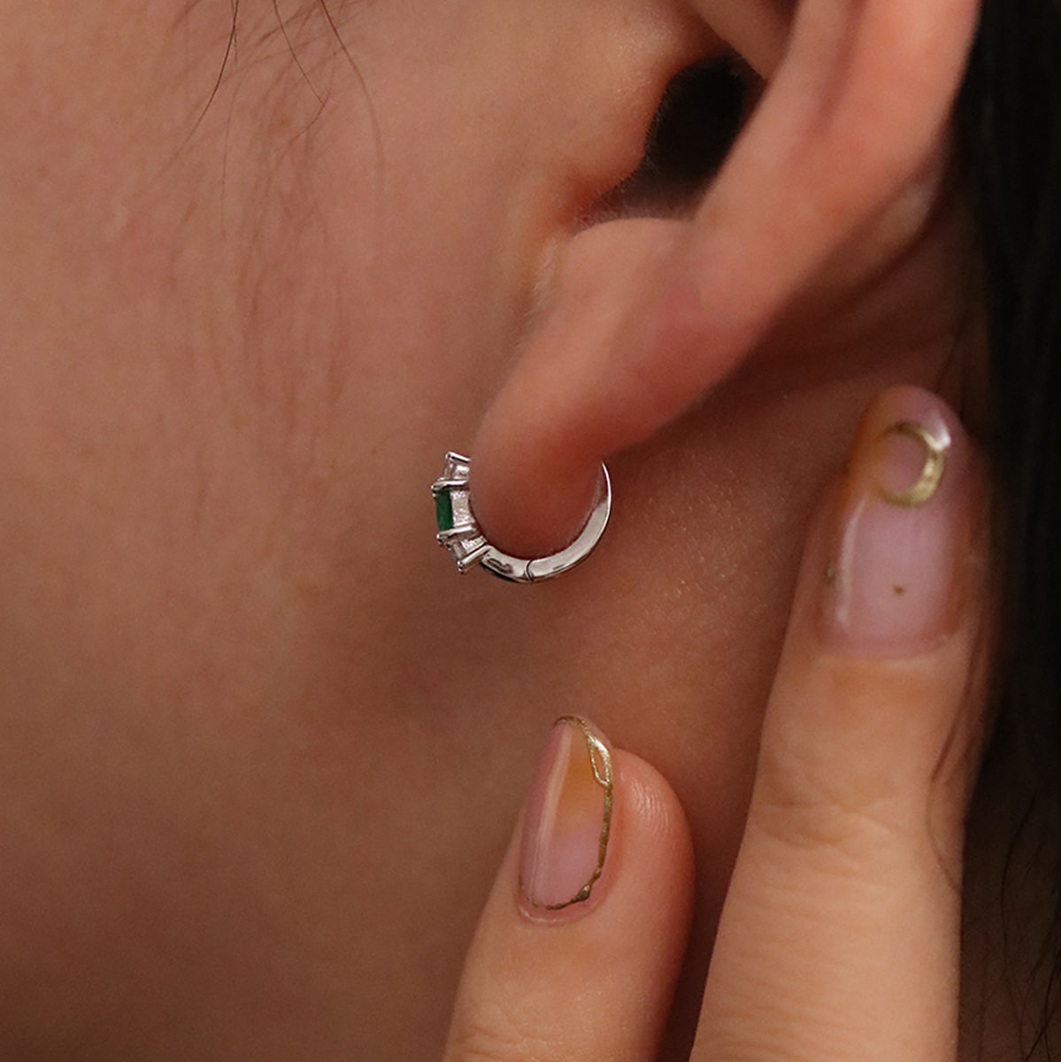 Green Onyx Huggie Earrings-3