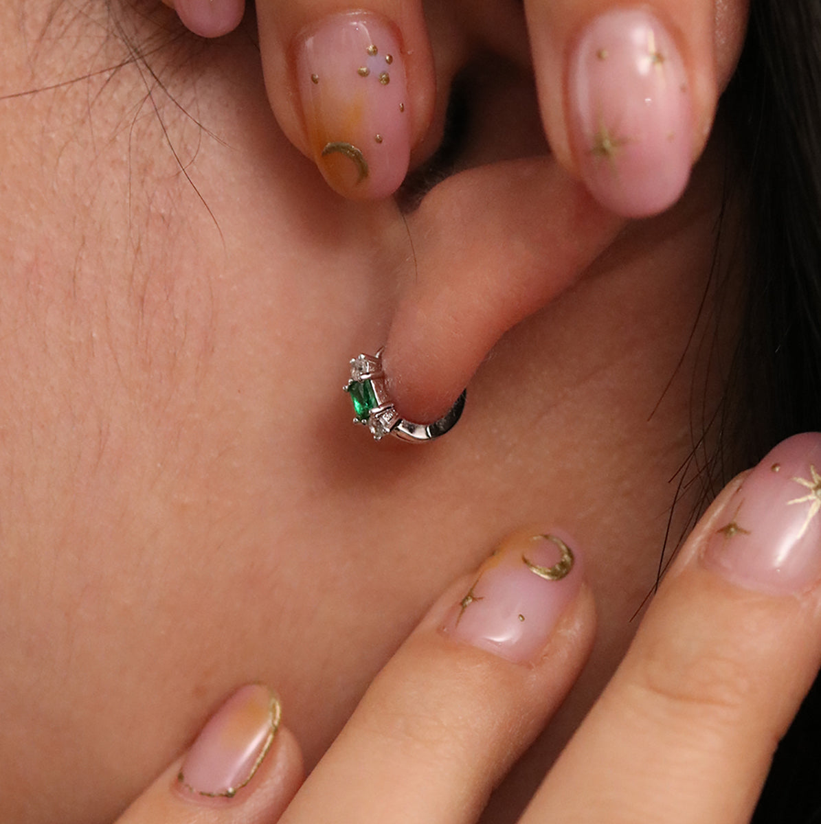 Green Onyx Huggie Earrings-4