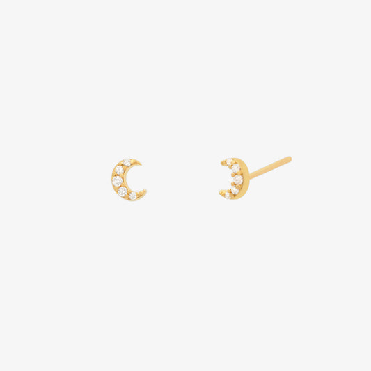 Tiny crystal moon stud earrings-0