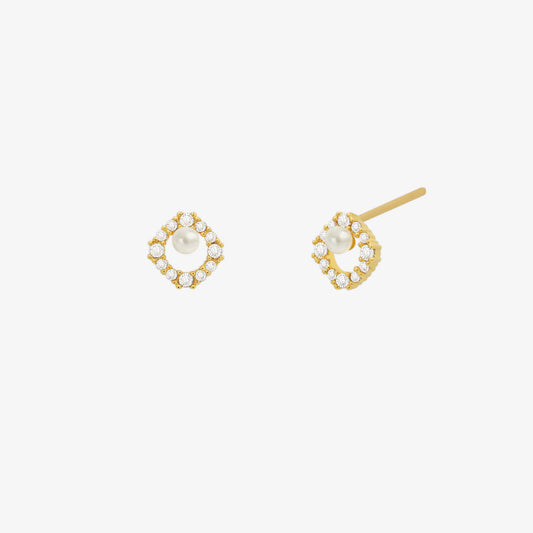 Cubic circle pearl earrings-0