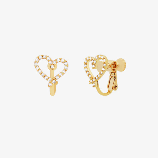 Cubic Heart Clip On Earrings-0