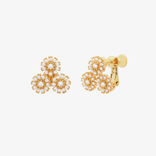 Triple Daisy Cubic Clip On Earrings-0