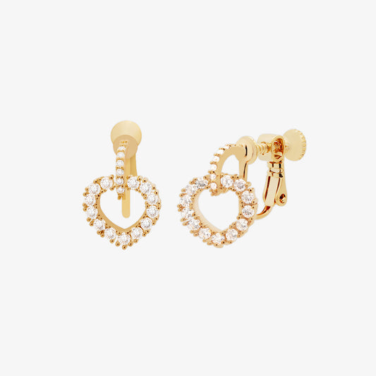 Cubic Double Heart Clip On Earrings-0